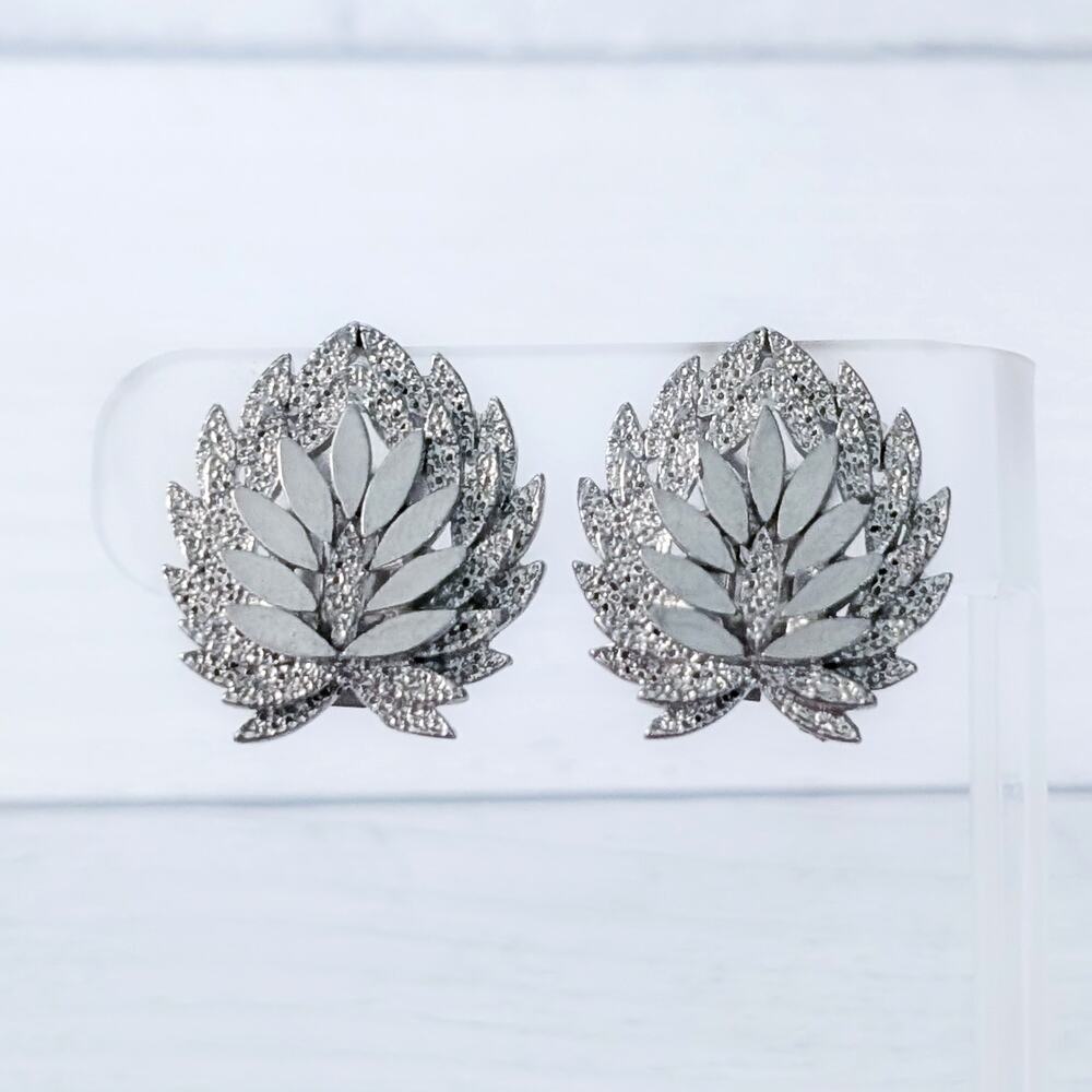 Vintage Clip On Earrings Regal Statement Silver Tone Large Elegant
